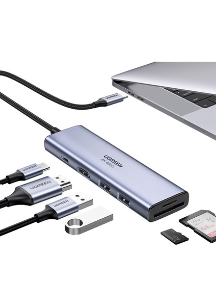 Type-C To 4K 60Hz HDMI Sd Tf Karf Okuyucu 3 Portlu USB Hub Çoklayıcı Adaptör