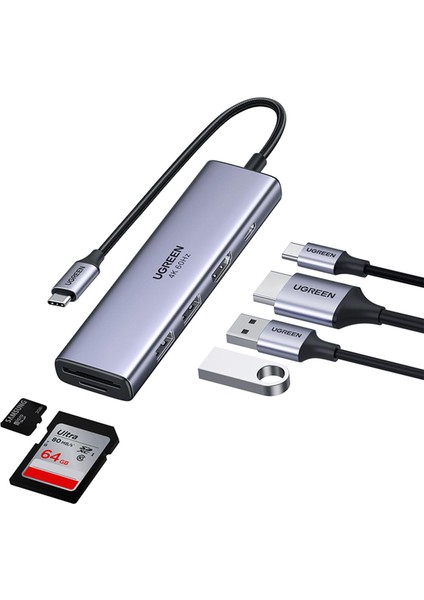 Type-C To 4K 60Hz HDMI Sd Tf Karf Okuyucu 3 Portlu USB Hub Çoklayıcı Adaptör