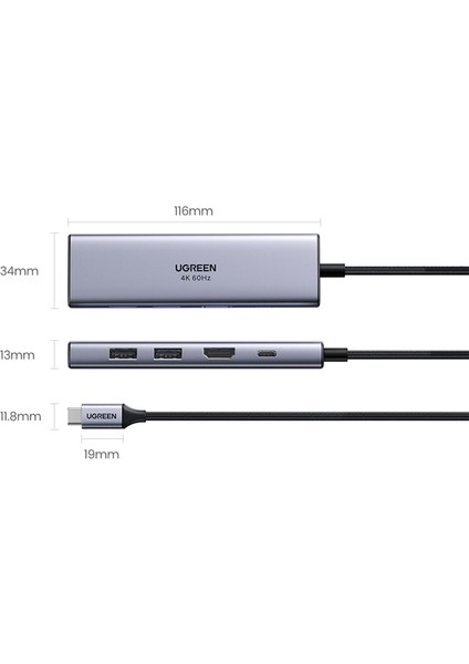 Type-C To 4K 60Hz HDMI Sd Tf Karf Okuyucu 3 Portlu USB Hub Çoklayıcı Adaptör