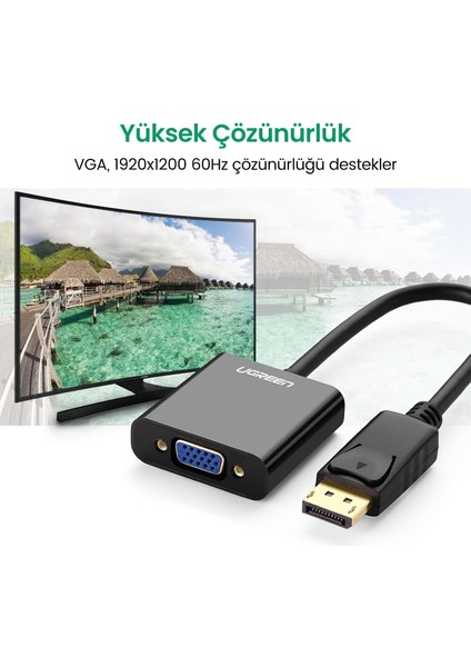 Displayport Erkek To VGA Dişi Görüntü Dönüştürücü Siyah
