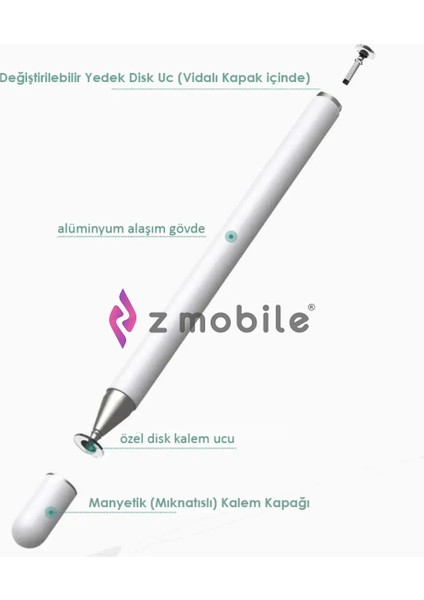 Ipad 10.2" 8.nesil Stylus Kalem Tablet Kalemi Özel Tasarım ve Çizim Kalemi Yedek Uçlu