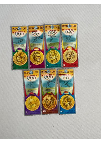 Ekvator Ginesi Munih 72 Olimpiyatları Madalya Pulu Lotu 7 Adet fiyatları