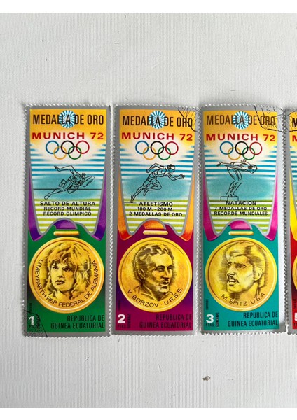 Ekvator Ginesi Munih 72 Olimpiyatları Madalya Pulu Lotu 7 Adet fırsatları