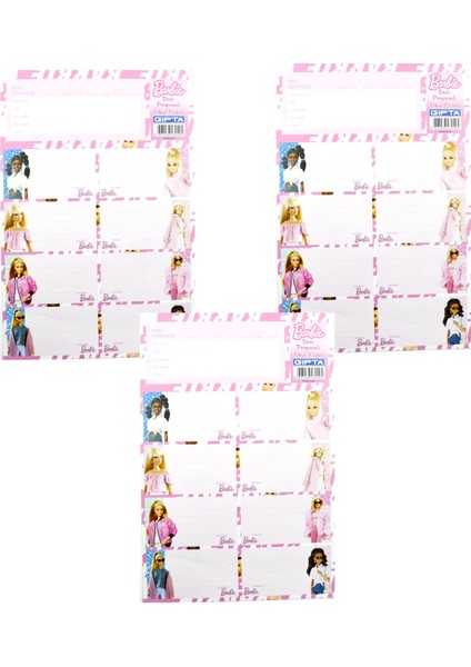 Barbie 16X24 Ders Programlı Okul Etiketi 3 Yaprak KOD:5460