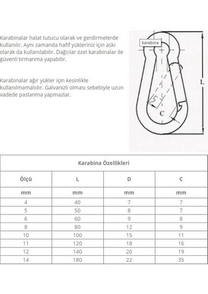 Kilitli Karabina Galvanizli (1 Adet) fiyatları