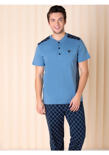 Over Sleep 616 Erkek Pamuk Kısa Kol Pijama Takım