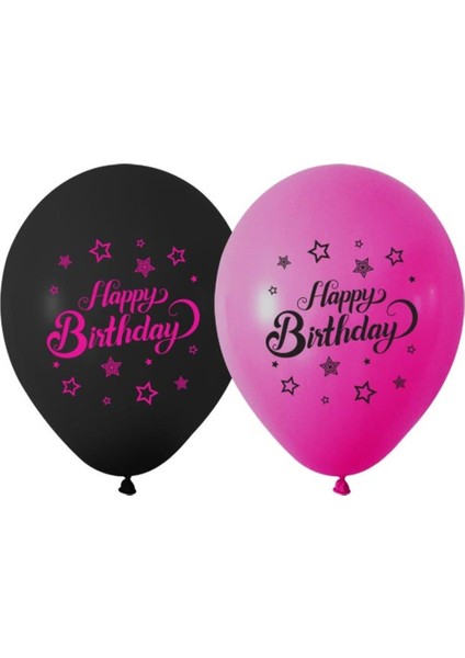 Blackpink Balon + Pınk Stars Happy Bırthday Baskılı Balon+ Black Pink Happy Baskılı Balon