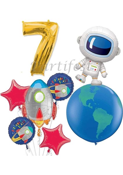 Uzay Kozmik Galaksi Astronot Roket Balon Set Yıldız Balon Folyo Set Konsept Doğum Günü Set Yaş Balon