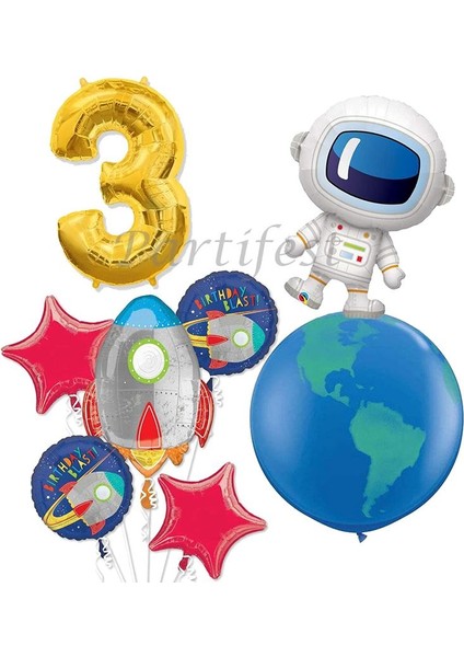 Uzay Kozmik Galaksi Astronot Roket Balon Set Yıldız Balon Folyo Set Konsept Doğum Günü Set Yaş Balon