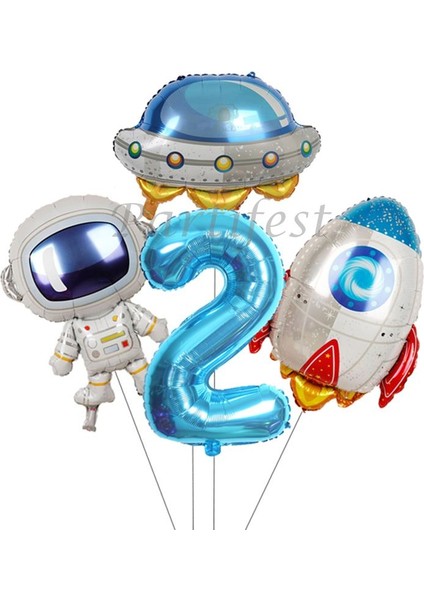Uzay Kozmik Galaksi Astronot Roket Balon Set Yıldız Balon Folyo Set Konsept Doğum Günü Set Yaş Balon