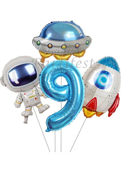 Uzay Kozmik Galaksi Astronot Roket Balon Set Yıldız Balon Folyo Set Konsept Doğum Günü Set Yaş Balon