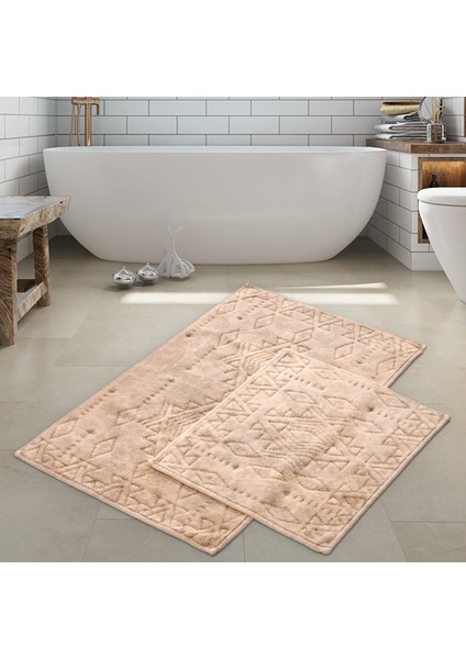 Alanur Home Kristal Pamuklu 2'li Banyo Paspası Eskitme Açık Kahve