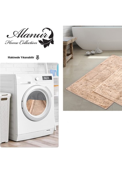 Alanur Home Kristal Pamuklu 2'li Banyo Paspası Eskitme Açık Kahve