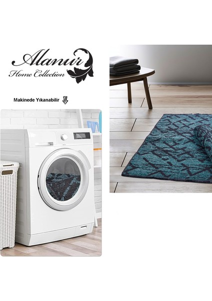 Alanur Home Roma Şönil Dokuma 2'li Banyo Paspası Eskitme Turkuaz modelleri