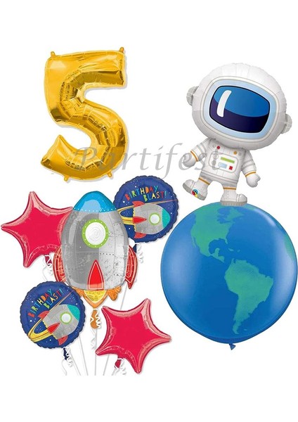 Uzay Kozmik Galaksi Astronot Roket Balon Set Yıldız Balon Folyo Set Konsept Doğum Günü Set Yaş Balon