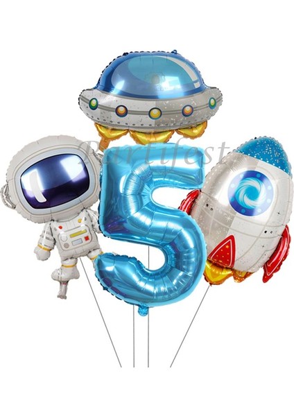 Uzay Kozmik Galaksi Astronot Roket Balon Set Yıldız Balon Folyo Set Konsept Doğum Günü Set Yaş Balon