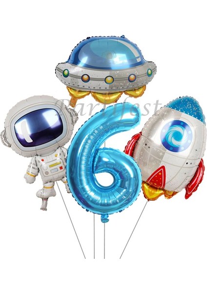 Uzay Kozmik Galaksi Astronot Roket Balon Set Yıldız Balon Folyo Set Konsept Doğum Günü Set Yaş Balon