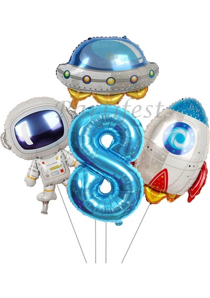 Uzay Kozmik Galaksi Astronot Roket Balon Set Yıldız Balon Folyo Set Konsept Doğum Günü Set Yaş Balon
