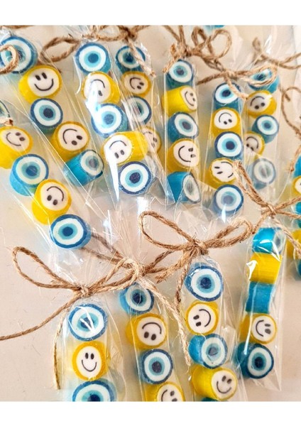 Sarı Mavi Desenli Doğum Günü Baby Shower Parmak Şeker 50 Adet
