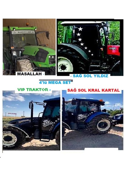 4'lü Mega Traktör Sticker Set Yapışkanlı Motor Tümosan Başak Case Massey Ferguson Oto-Araç Kaplama