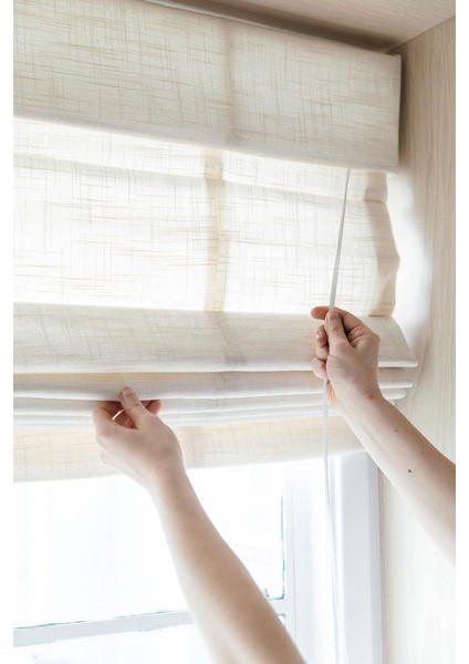 Kalın Krem Keten Tül Katlamalı Perde