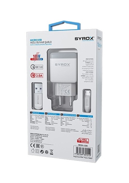 Ssm_ Hiking A1 Uyumlu Mikro USB Girişli 3.0 Amper Adaptör+Kablo Şarj Aleti -Q30