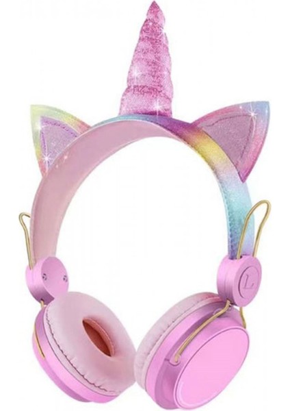 Yeni Nesil Kablosuz Sevimli Unicorn Kız Çocuk Kulaklığı Wirelles Bluetooth Mavi