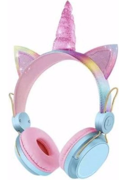 Yeni Nesil Kablosuz Sevimli Unicorn Kız Çocuk Kulaklığı Wirelles Bluetooth Mavi