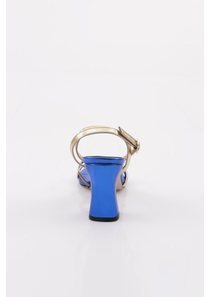 7550 Kadın Çapraz Bantlı Topuklu Ayakkabı SAX METALİK fırsatları