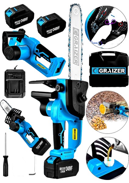 Alman 248 Vf 10 Ah %100 Bakir Sargili Akülü Dal Kesme Budama Testere Bıçkı Makinesi 30 cm