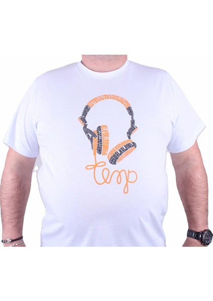 Mocgrande Büyük Beden Sıfır Yaka Tişört Headphone 23172 Beyaz fiyatları