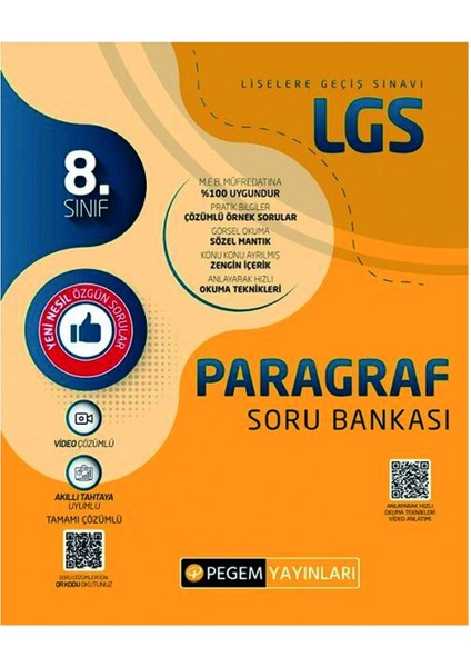 Pegem Akademi Yayıncılık 8. Sınıf LGS Paragraf Soru Bankası