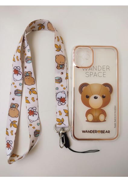 Iphone 11 Wander Bear Tasarım Telefon Boyun Askılı Set Kılıf