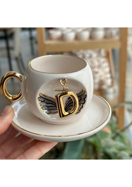 Harfli Melek Kahve Fincanı Siyah D Harfi modelleri