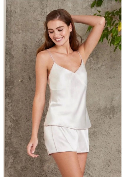 Saten 4lü Gecelik Sabahlık Şort Seti Ekru 7200 fiyatları