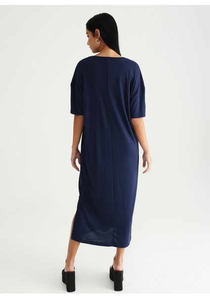 Lacivert Kadın Bisiklet Yaka Midi Basic Ev Elbisesi K-CORIN indirimleri