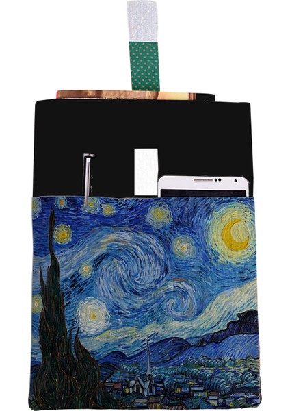 Starry Night Desenli Yıkanabilir Cepli Kitap Kılıfı 20 x 25 cm Çok Amaçlı Çanta Book Cover