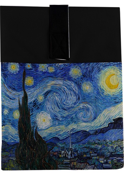 Starry Night Desenli Yıkanabilir Cepli Kitap Kılıfı 20 x 25 cm Çok Amaçlı Çanta Book Cover