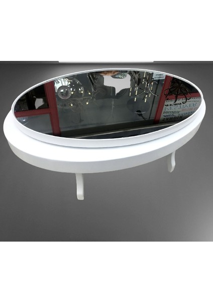 Orta Sehpa Dönerli Oval Rus Tarz Model Kayın Retro Ayak Sağlam Şık Mdf Tabla Parlak Beyaz Füme Üst Cam