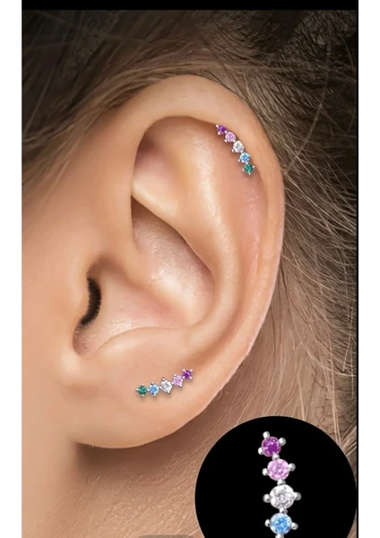 By Dilek Çetin Accessory Çelik Multicolor Tragus Helix PIERCING(1ADET)