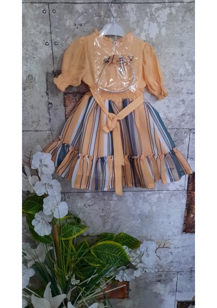 Kız Çocuk Yarımkol Çizgili Taçlı Elbise fiyatları