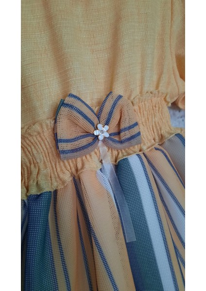 Kız Çocuk Yarımkol Çizgili Taçlı Elbise modelleri