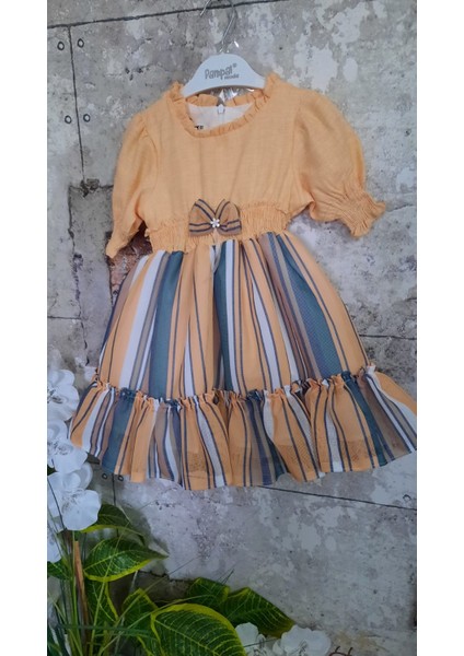 Kız Çocuk Yarımkol Çizgili Taçlı Elbise fırsatları