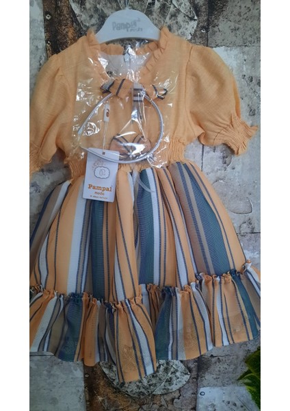 Kız Çocuk Yarımkol Çizgili Taçlı Elbise indirimleri