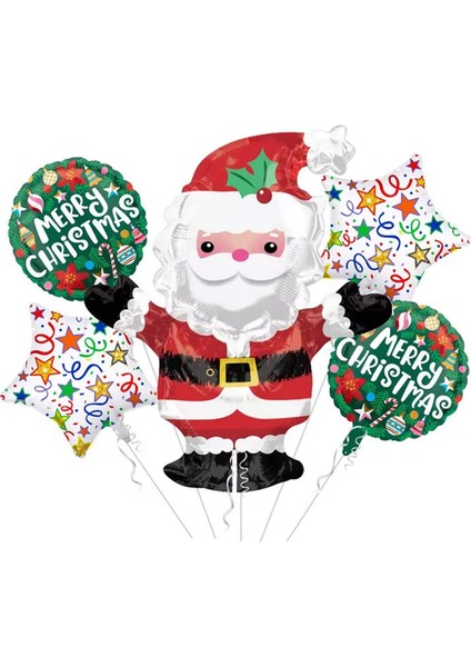Yılbaşı Yeniyıl Dekorasyonu Helyuma Uyumlu Noel Baba Santa Folyo Balon Seti 5 Parça