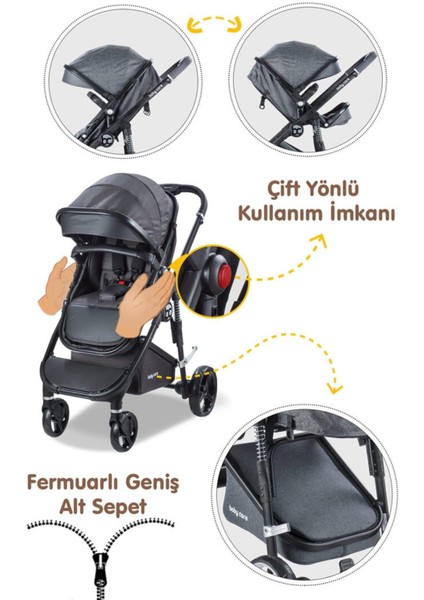 Baby Care Bc 420 Colarado Cross Travel Sistem Bebek Arabası Siyah