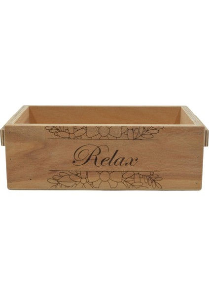 Tuns Atelier Dekoratif Ahşap Relax Yazılı Organizer Kasa 24CM x 14CM Genişlik, 8cm Yükseklik Suya Neme Dayanıklı