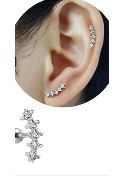 By Dilek Çetin Accessory Çelik 5 Taşlı Kıkırdak Helix Tragus Piercing (1ADET)