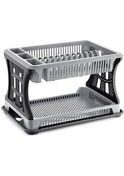 Gri Petek Dokulu Kolay Demonte 2 Katlı Tabaklık Bulaşıklık Kaşıklık 45X29 H:28 Bulaşık Sepeti