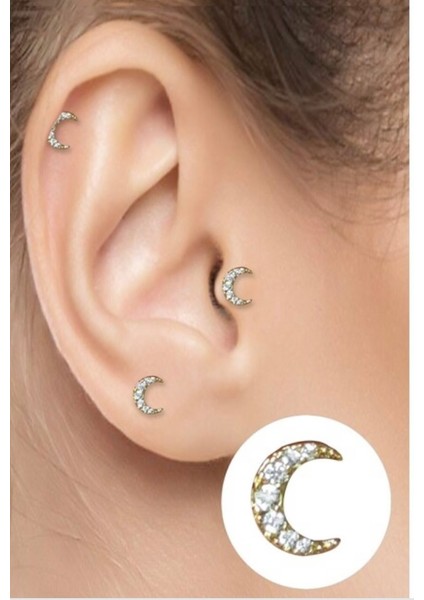 By Dilek Çetin Accessory Çelik Ay Model Kıkırdak Helix Tragus PIERCING(1ADET)